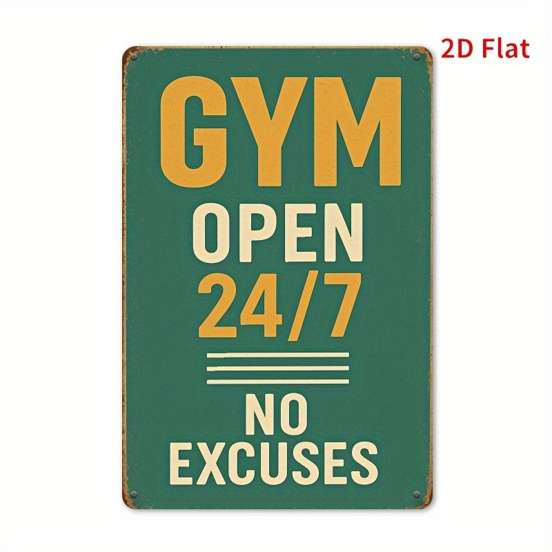Gym Open 24/7 No Excuses Metal Sign Fitness Motivational Gym Home Wall Decor