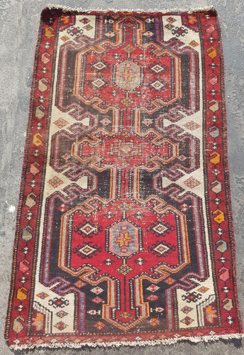 Vintage Hand Made Traditional Rug Epic Oriental Wool Multicolor Carpet 124x76 cm