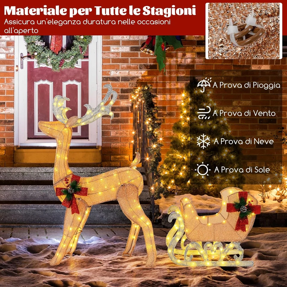 Slitta e Renne Luminose 100 LED 8,6W Figure Natalizie per Interno Esterno Varian - Immagine 3 di 4