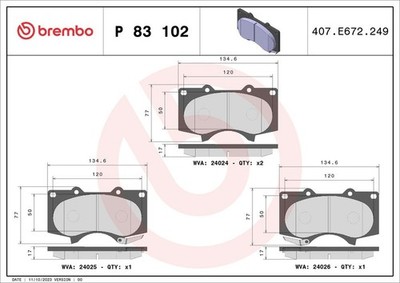 Brake Pad Set, Disc Brake BREMBO P83102 (1 Set - 4 Pieces)