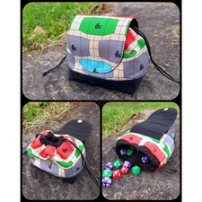 Drawstring Dice Bag with Magnetic Flap DM Dungeon Master Screen Black Vinyl