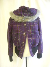 Ladies Coat - Jack Bb Dakota, Size S, Purple/black Check, Bomber, Hooded - 7452