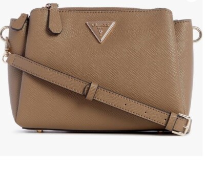 GUESS Noelle triple compartment faux-leather small crossbody bag - Dark Taupe
