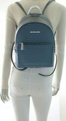 Michael Kors Medium Backpack Adina MK Leather Dark Chambray NWT$398.00 Michael Kors Adina Medium Backpack Chambray Signature - Blue  main image 3