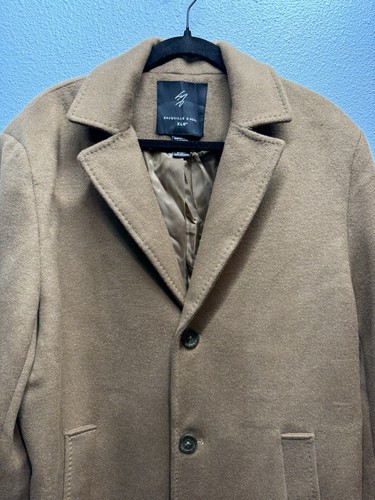 Mens Big & Tall Mid-Weight Tan Woven Peak Lapel Long Coat Shaquille ONeal LT - Picture 2 of 15