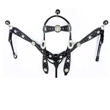 Western Leather Hand Tooled Headstall and Breast Collar Set with Reins
