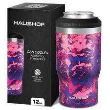HAUSHOF Can Cooler, 12 oz Slim Can Cooler -Red 4 in 1 Insulated Stainless Steel