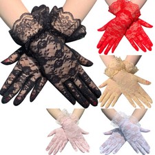 7 Colors Women Short Lace Floral Gloves Gothic Bride Wedding Mittens