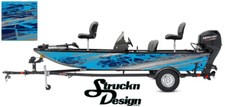Pontoon Wrap Blue Gray Waves Fishing Abstract Graphic Bass Boat Decal Vinyl USA