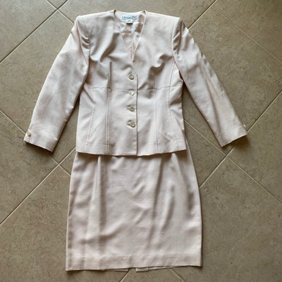 Vintage Christian Dior Piece Set Skirt Blazer Size 14 Light Blush Pink 