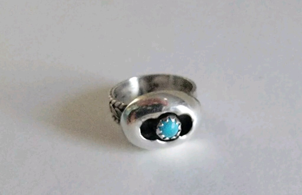 Native American Shadowbox Ring Turquoise 925 Brai… - image 1