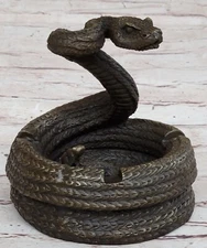Handmade Bronze Cobra Snake Ashtray Sculpture Art Deco Figurine Collectible