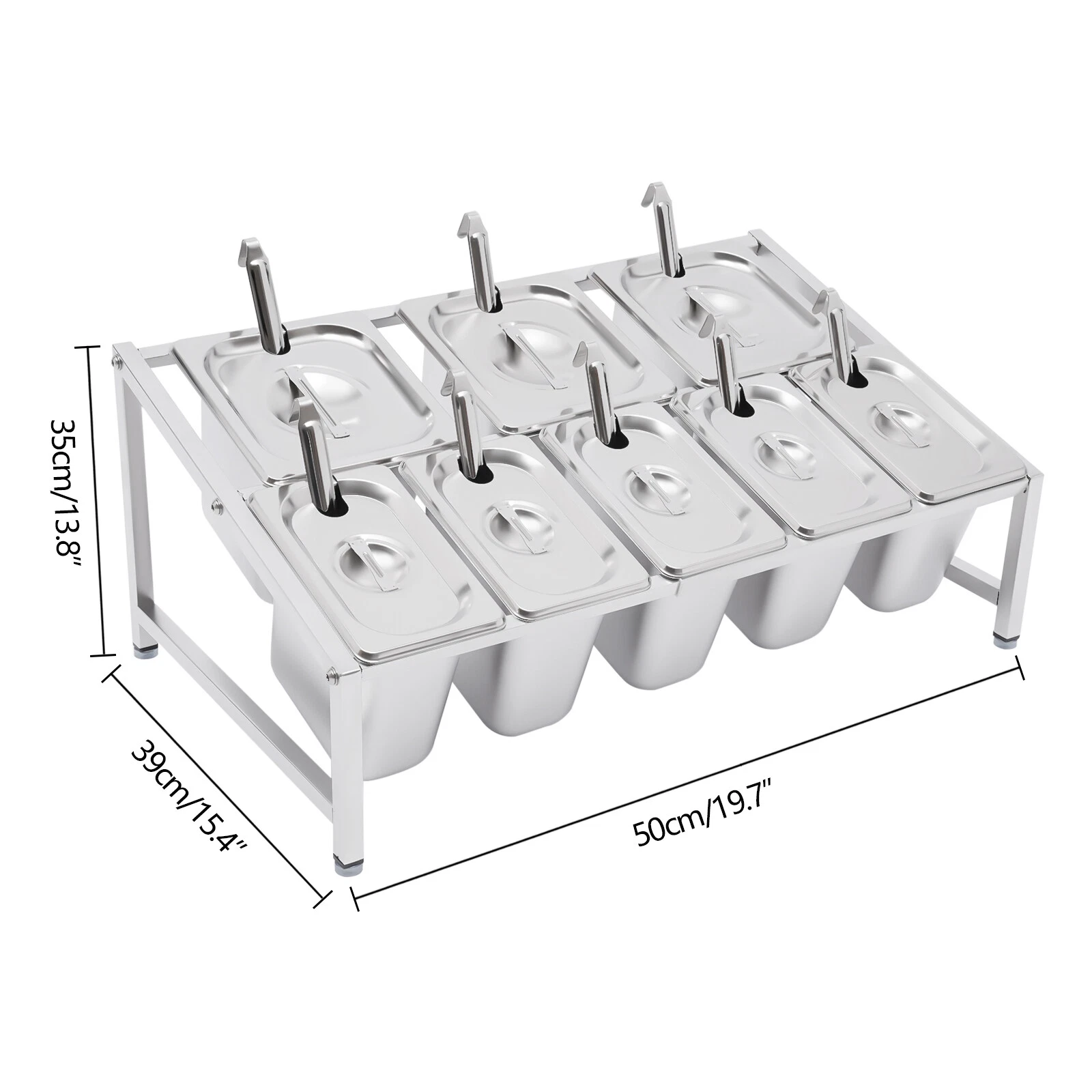 2 Tiers Spice Rack Expandable 13.8"-23.6" Inclined Seasoning Holder with 8 Pans