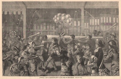 Louisiana New Orleans Christmas Eve Celebration Horns Fireworks 1885 Print