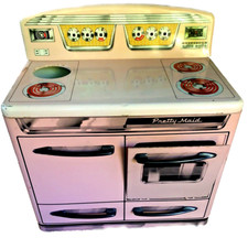 Vintage Marx Pretty Maid Tin Litho Toy Stove   Pink Metal Oven   1960s USA