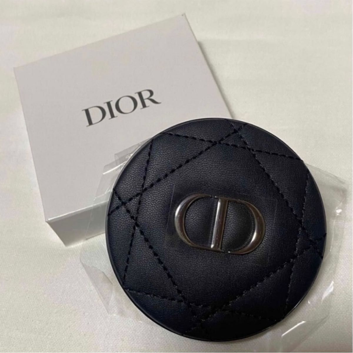 Christian Dior Compact Double Mirror Black Silver quilting Christian Dior Compact Double Mirror Black Silver quilting