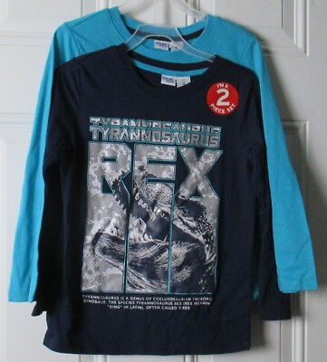 New Boys Size 14 Highland Originals 2 Pack Longsleeve Tees Blue T-Rex