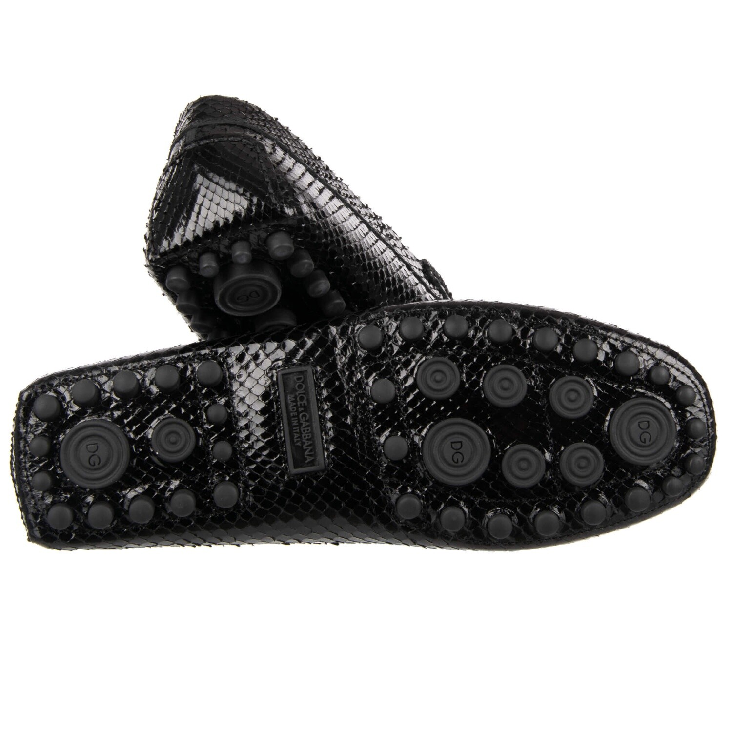 DOLCE & GABBANA DG Logo Snake Leather Moccasin Shoes GELA ZERO Black 12106 image 4