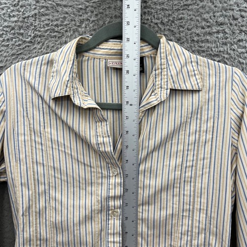 Fitted Preppy Striped Flower Button Down Shirt Career Top S Indie 90s Y2K Cute - Picture 5 of 8
