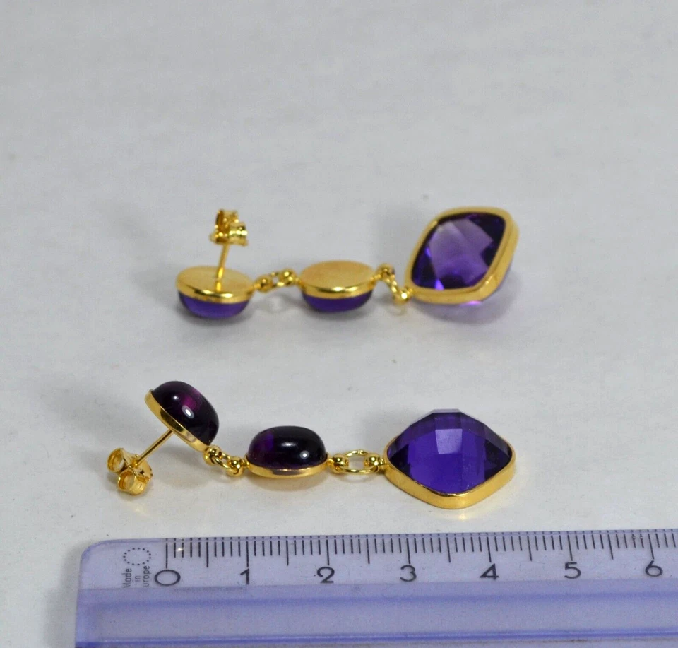 ORECCHINI ARGENTO 925 OVALI E CABOCHON AMETISTA IDROTERMALE AGHT 0971 - Immagine 3 di 3