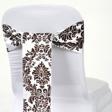 150 pcs CHAIR SASHES FLOCKING DAMASK Ties Bows Wedding Party Decorations SALE