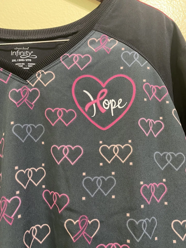 Infinity Hope Cherokee Scrub Top Stretchy Breast Cancer Awareness V Neck Top 2XL - Image 4 of 4