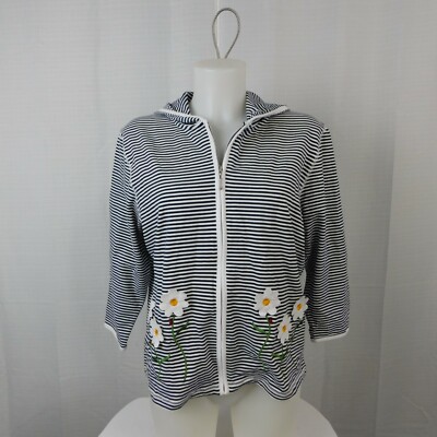 Decorated Originals Full-Zip Hooded Embellished Daisy Stripe Jacket Large #3677