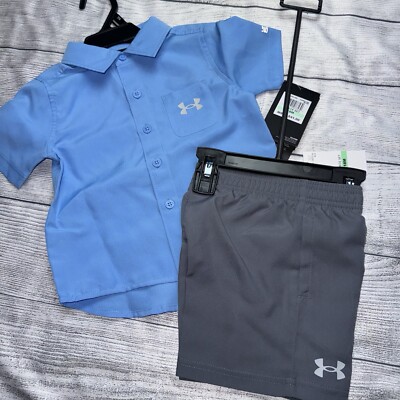 Under Armour Baby Boys 18 Months Carolina Blue Button Up Outfit