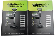 (2) Gillette Kits - 1 Exfoliating Razor with Dock + 7 Cartridges (5-Blade Razor)
