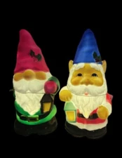 2 Piece Holiday Time 11" Light Up Tabletop Blue & Red Garden Gnome Blow Mold Set