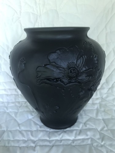 Tiffin Black Satin Poppy Vase 9” Tall Vintage