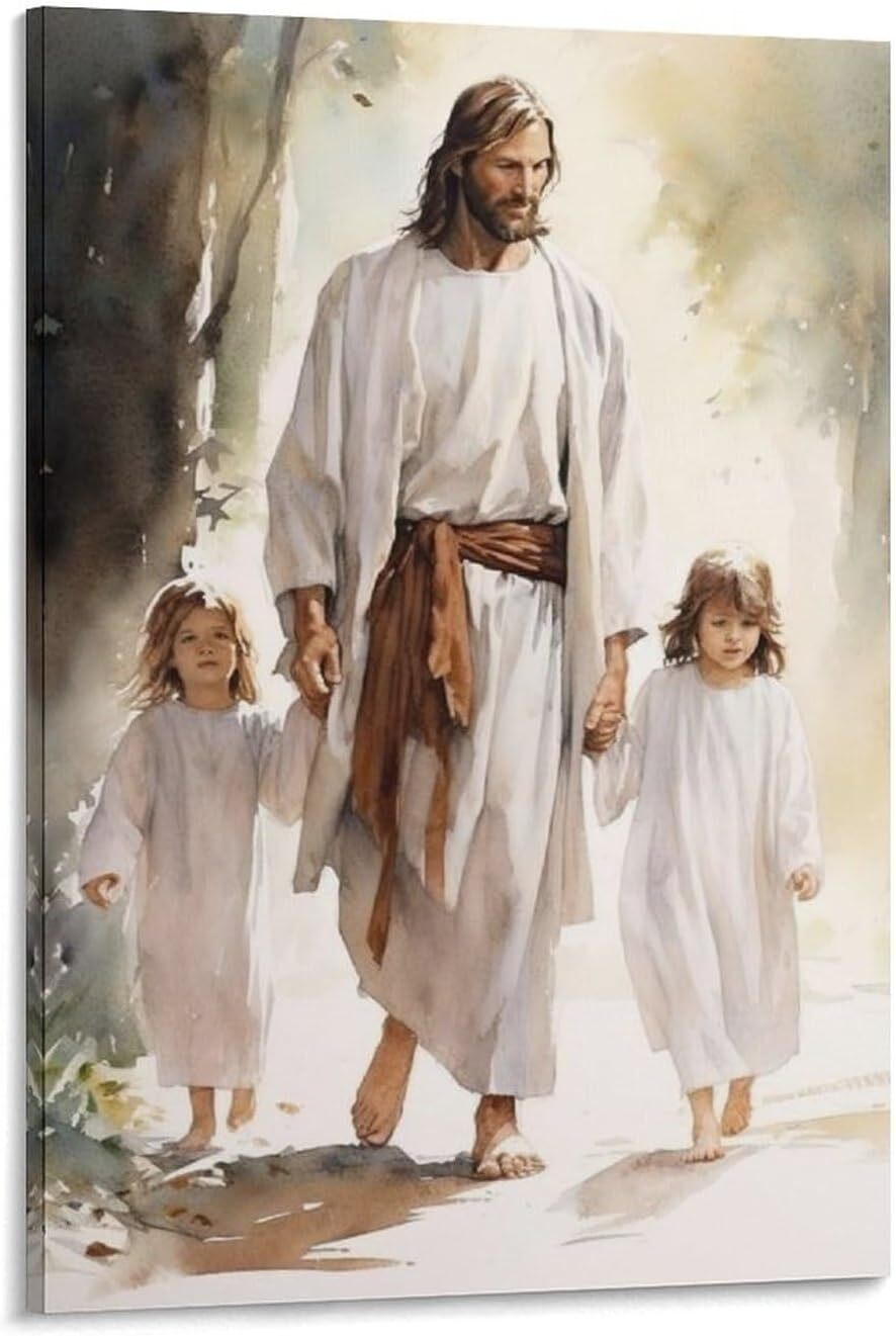 Child of God Wall Art Poster Featuring Jesus with Two Girls