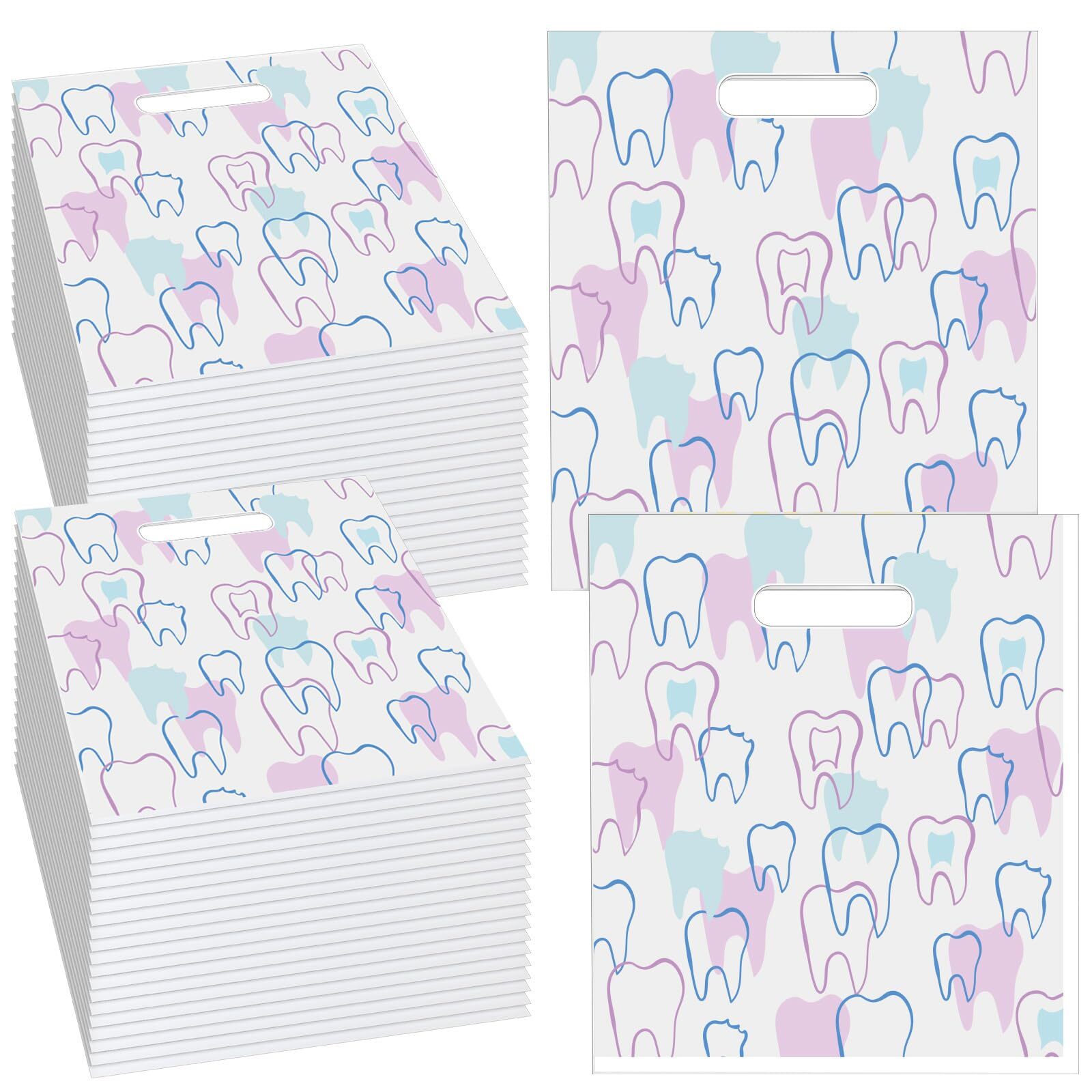 300 Pcs Tooth Merchandise Bags with Handles Plastic Dental Bags for Patients