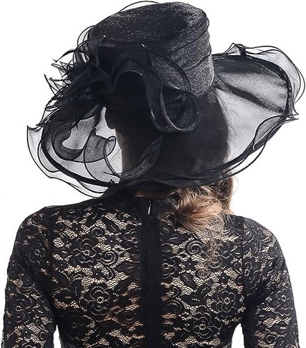 FORBUSITE Black Hat Kentucky Derby Church Hats for Women Dressy - Picture 4 of 7