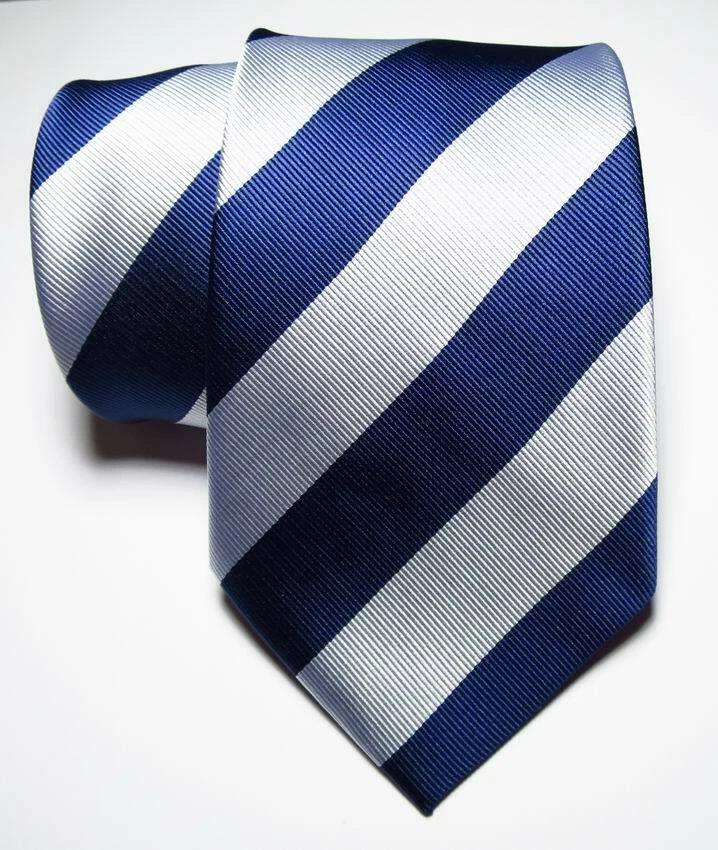 Nueva Corbata Clásica Rayas Azul Oscuro Gris TEJIDA JACQUARD Seda Para Hombre Foto 2 de 2