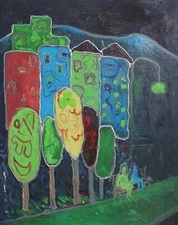 Naive expressionist oil painting landscape