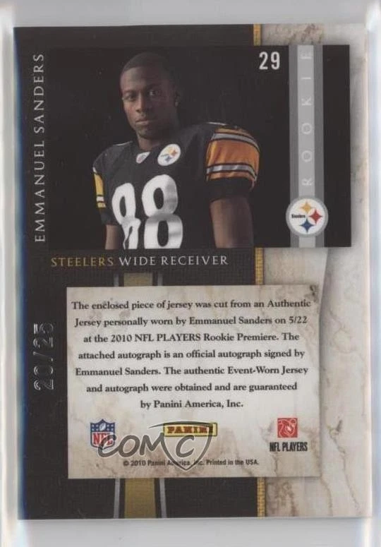 2010 Panini Limited Prime Signatures /25 Emmanuel Sanders #29 Auto RC - Image 2 of 2