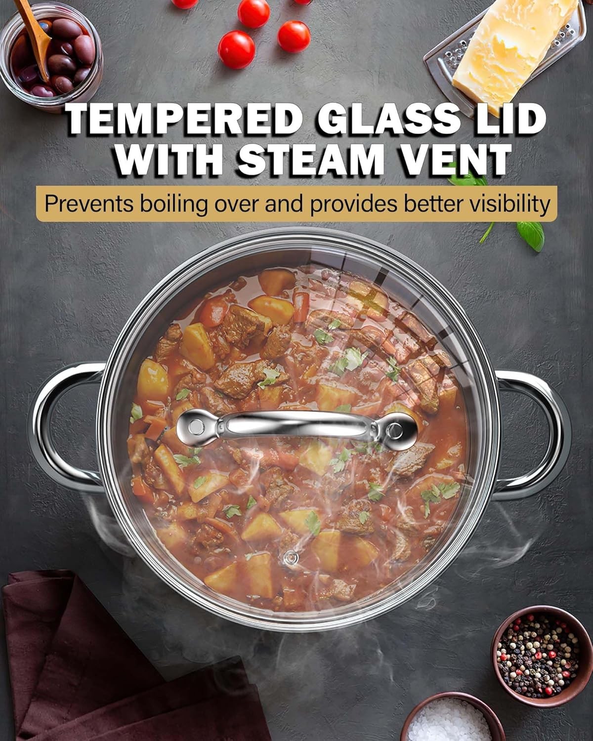 Home Kitchen Cookware Sets, 12-Piece Basic Stainless Steel Pots and Pans, Silver