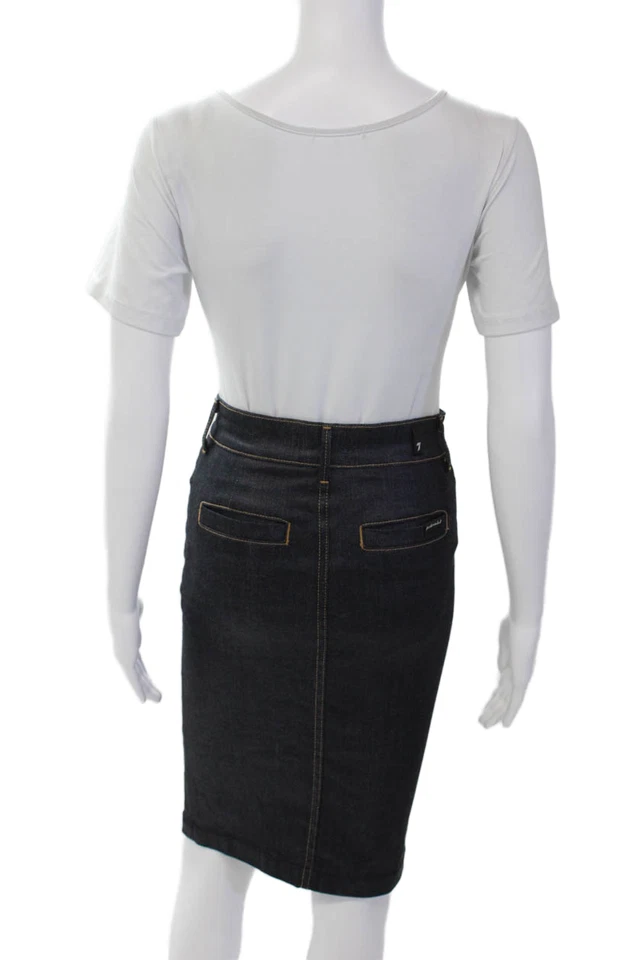 Saia jeans 7 For All Mankind feminina algodão lápis botão azul tamanho 25 - Imagem 3 de 4