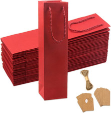 25 Pack Kraft Wine Gift Bags,Paper Wine Bag with Tags and Rope,Reusable Wine Bot