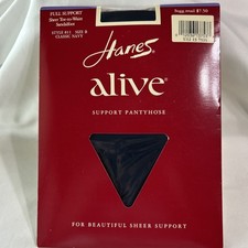 Vintage HANES Alive Sheer Full Support Pantyhose 811 Size B Classic Navy - NEW