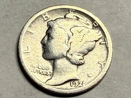 1921 MERCURY silver U.S. dime. Good, old cleaning. #q8