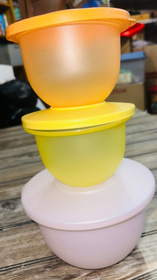 Tupperware Impressions Bowls (Set of 3) Mixing Storage #3621 #3095 Yellow White