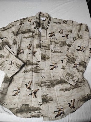 Columbia River Lodge Duck Mallard Graphic Long Sleeve Button Shirt - Mens Large