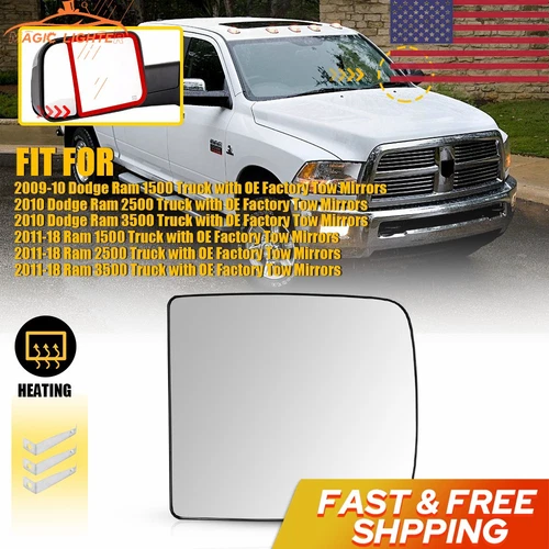 1X Left Driver Side Mirror Glass Power Dodge For Ram Heated 1500 2500 2009-22