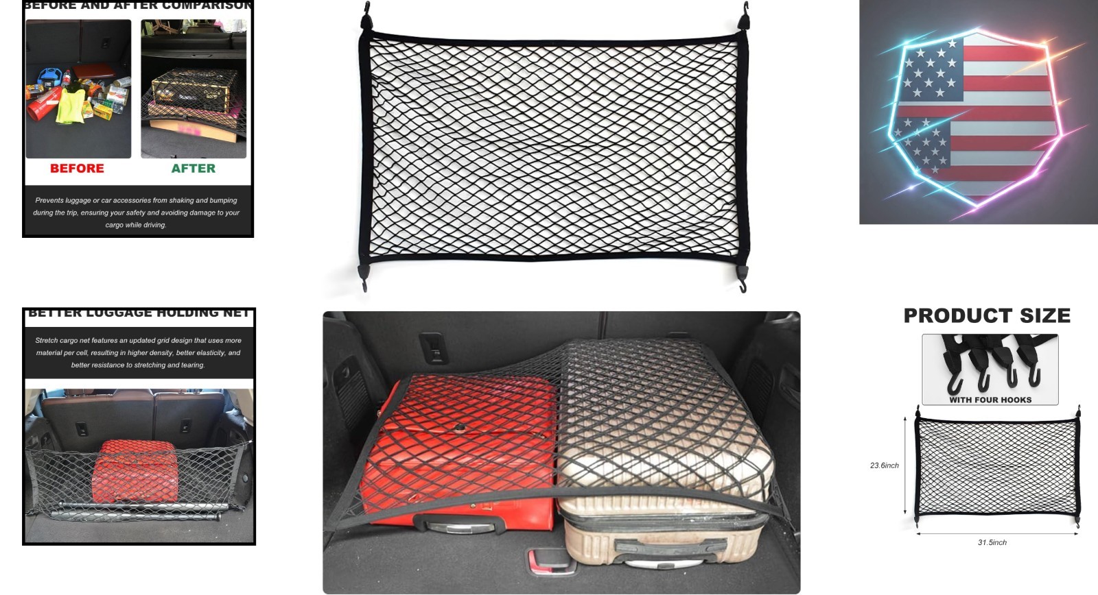 31.5" Elastic Cargo Net for Safer, Organized Travel - Fits All Vehicles
