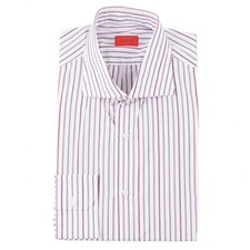 Isaia Regular-Fit 'Italia' Burgundy Stripe Cotton Dress Shirt 15.5 Eu 39 NWT
