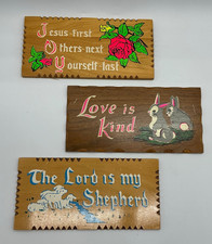 VTG 1960s children's Sunday School gifts 8" X 4" wooden plaques set of 3