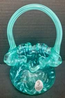 Vintage Small Fenton Aqua Blue Opalescent Art Glass Basket