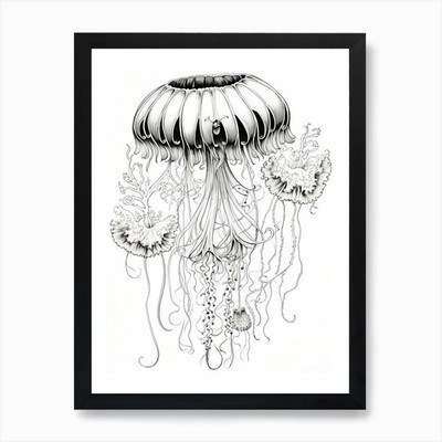 Upside Down Jellyfish Pencil Drawin Framed Wall Art Poster Canvas Print Picture